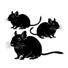 Fototapeta premium Vector art of three black silhouettes of mice in different poses