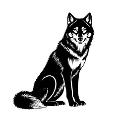 Fototapeta premium Vector art of majestic black wolf sitting upright with piercing eyes