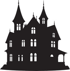 Obraz premium Gothic Mansion Silhouette with Towers and Porch