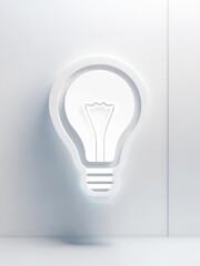 White Embossed Light Bulb Icon Glowing Softly on a Minimalist Modern Wall