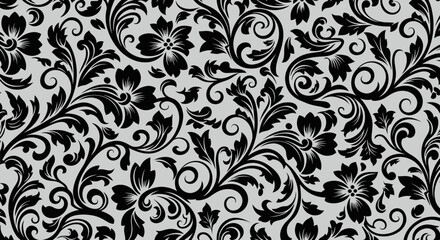 Ornate black floral pattern on a light grey background © AJI T