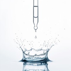 Scientific Precision: A Clear Droplet from a Pipette Forms a Reflective Crown Splash