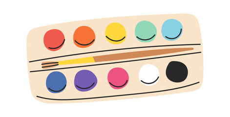 Watercolor paints colorful pallet box