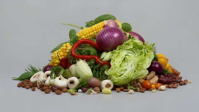 Towering Assemblage of Plant-Based Components and Seasonings for Wholesome Culinary Preparation