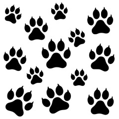 Fototapeta premium Vector art of black paw prints set for graphic design and petthemed projects