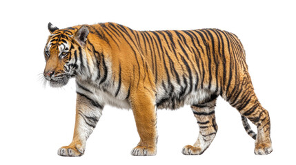 Naklejka premium Majestic Bengal Tiger Walking – Isolated on Transparent Background for Wildlife and Nature Design