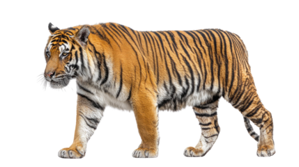 Majestic Bengal Tiger Walking – Isolated on Transparent Background for Wildlife and Nature Design