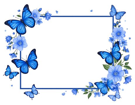 Blue butterfly and flower frame
