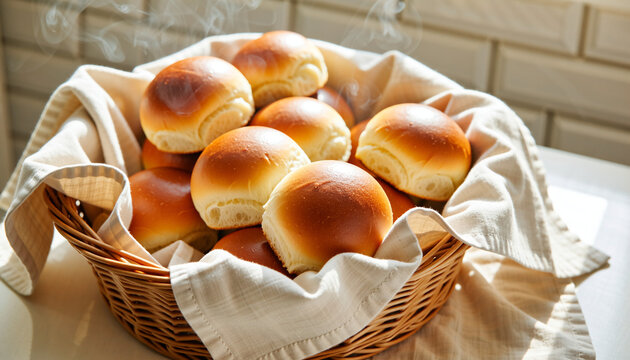 Freshly baked homemade yeast dinner rolls in a basket