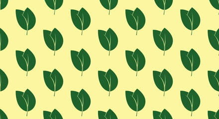 Green stylized paired-leaf pattern on pale yellow