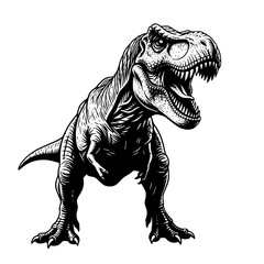 Fototapeta premium Vector art of ferocious trex dinosaur illustration in black and white, roaring with open mouth and sharp teeth