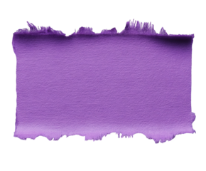 A torn piece of textured purple paper isolated on a transparent background, showcasing its rough edges and vibrant color
