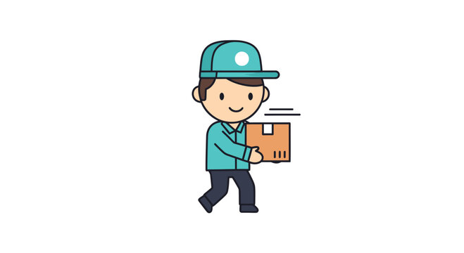 Cartoon delivery person carrying package for speedy courier services efficiently