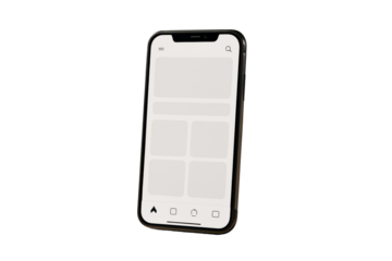 Black smartphone with blank UI layout shown in closeup, isolated on white background, clean technology concept for app design template. Ai generative