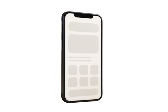 Smartphone with blank UI layout mockup, clean minimal style, isolated on white background, concept of design template and technology element, Ai generative