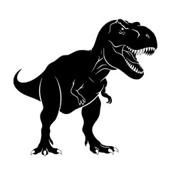 Naklejka premium Vector art of black silhouette of roaring tyrannosaurus rex