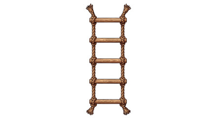 Suspended nautical rope ladder with wooden steps offering vertical access solution