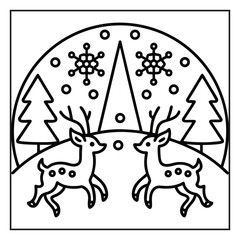 Christmas animal coloring page, Animal coloring page, winter animal coloring pages, black and white illustration, Animal Christmas line art