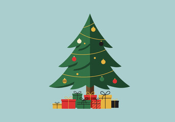 Festive christmas tree with colorful gifts holiday celebration digital vibrant environment front view