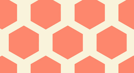 Geometric pattern of coral hexagons with an ivory grid overlay