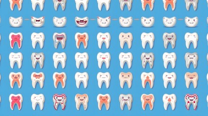Set of Teeth Emojis in Various Stages of Development for Dental Care, Oral Health Education, and Creative Digital Design
