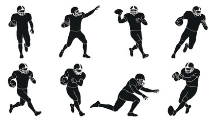 American Football Players Silhouettes – Vector Illustration Set AI EPS PNG JPEG