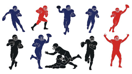 American Football Players Silhouettes – Vector Illustration Set AI EPS PNG JPEG