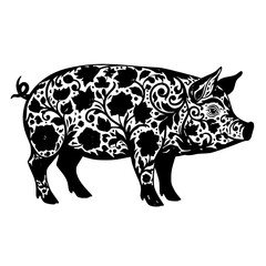 Fototapeta premium Vector art of black ornate pig silhouette with intricate floral designs