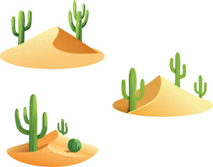Desert Sand Dune with Cactus Illustration Set for Arid Landscape and Nature Design Concepts