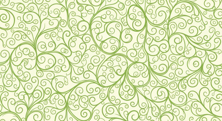Fototapeta premium Green curly vines on cream