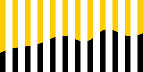 Abstract geometric background with vertical black and white stripes and yellow wave design for posters, banners, and modern graphic layouts