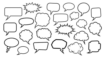 Fototapeta premium Speech bubbles comic cartoon communication dialogue chat message conversation thought idea expression graphic design vector illustration white black outline different shapes style talk text balloon cl