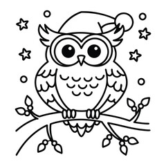 Christmas animal coloring page, Animal coloring page, winter animal coloring pages, black and white illustration, Animal Christmas line art