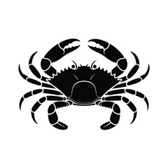 Black silhouette of a crab with claws raised on a white background