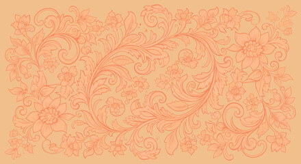 Floral peach pattern with twirls