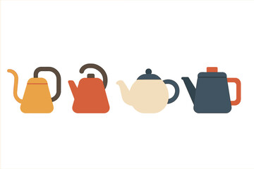 Assortment of modern and traditional teapots and kettles for brewing hot beverages in a kitchen setting