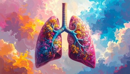 Colorful lungs against a vibrant sky