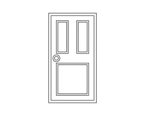 Simple black and white line drawing vector graphic of a two-panel interior door with knob eps silhouette vector illustration white background