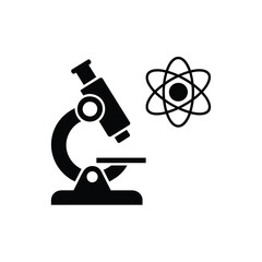 Microscope and atom symbol representing science and research