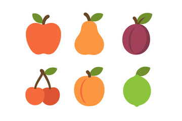 Vibrant assortment of fresh colorful fruits: apple, pear, plum, cherries, apricot, lime on white background