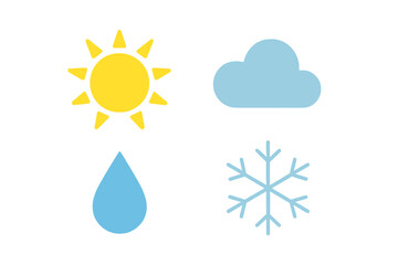 Weather forecast symbols including sun, cloud, rain, and snowflake for various climate conditions