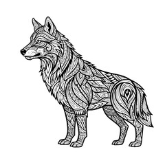 Vector art of majestic wolf with intricate tribal tattoo designs