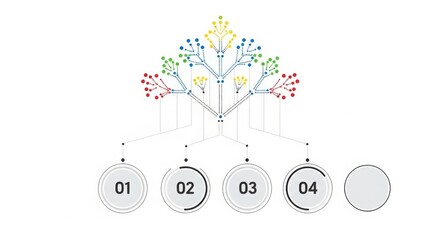 Fototapeta premium Diagram with four numbered steps and colorful tree structure
