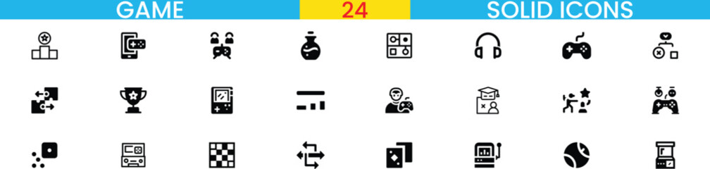 Modern game solid icons set for user interface and applications vector