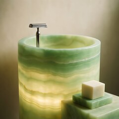 Illuminated Onyx Sink with Razor and Soap