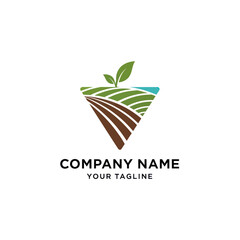 Agricultural Farm Field and Leaf Logo Design with Company Name and Tagline on White Background, Flat Vector Elements, Vector Illustration, Simple Vector, Stylized Vector Drawing, Vector Template,