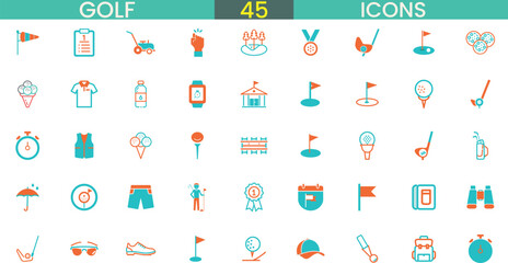 Fototapeta premium Golf icons set collection of sports equipment and activities vector