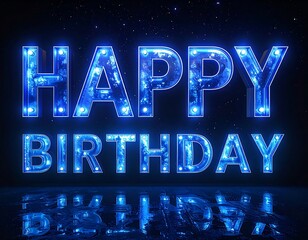 Blue glowing "Happy Birthday" sign