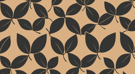 Pattern of dark leaves in groups of two/three with light brown background