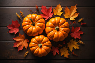 Autumn leaves and pumpkins